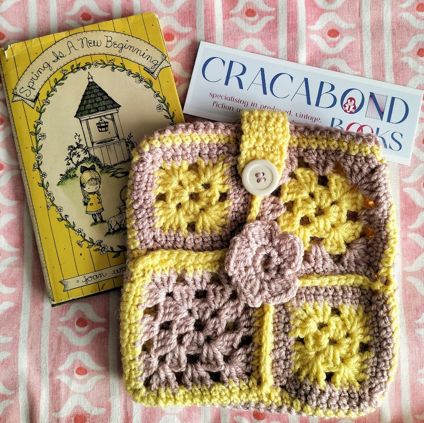 Crochet Book Cover- yellow and mauve
