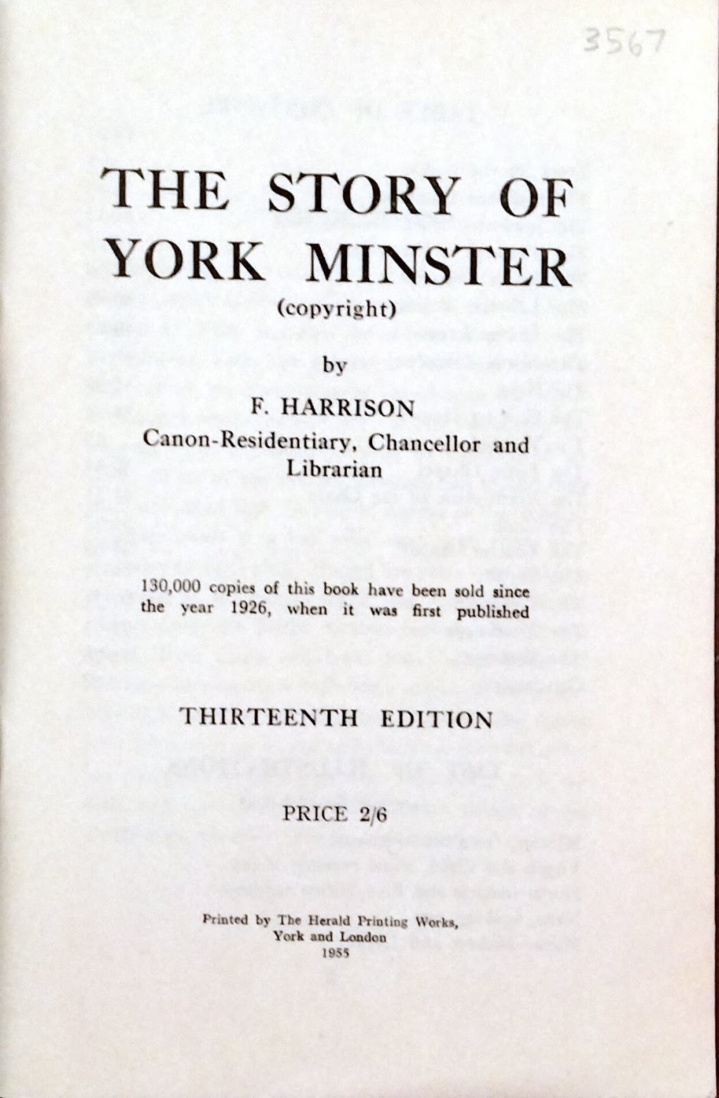 The Story of York Minster by F. Harrison